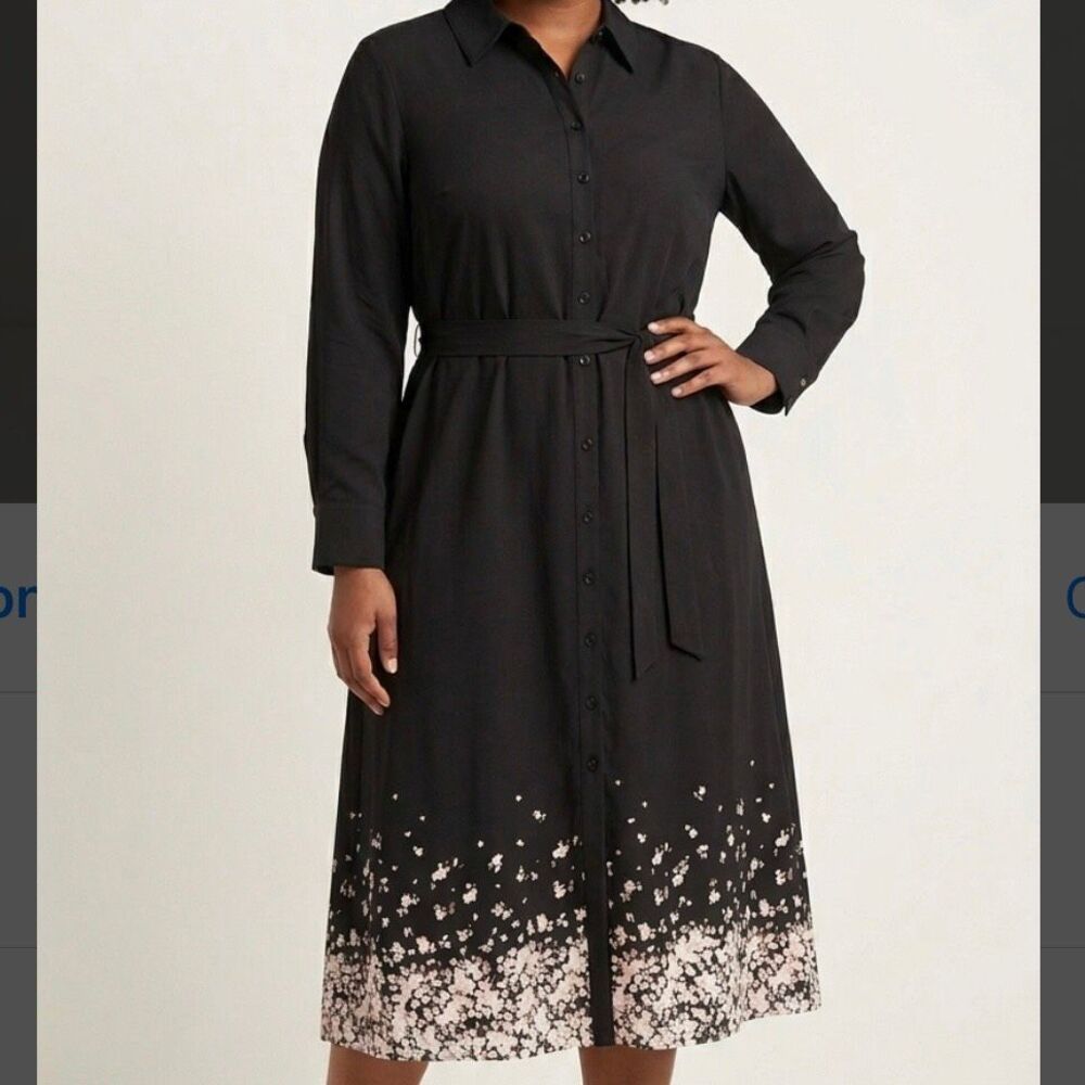 Torrid size 0 or large floral collared button down long sleeve black shirt dress